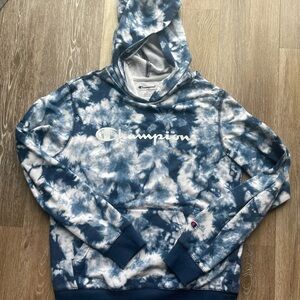 Champion Men's Blue and White Tie-Dye Hoodie